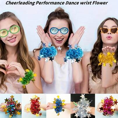 2 bông hoa đeo cổ tay dùng trong biểu diễn cổ vũ, hoa cầm tay phụ kiện cho các sự kiện thể thao, hoa hình ngôi sao nhiều màu, thích hợp cho các bữa tiệc, biểu diễn khiêu vũ, sự kiện thể thao và lễ kỷ niệm.