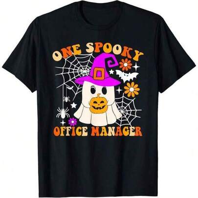 Nuevo modelo 2026Tops Adolescentes Blusas Niñas Chamarras Conjuntos Ropa De Niña Blusas Para Niña Ropa Para Adolescentes One Spooky Office Manager Funny Ghost Halloween Costume T-Shirt 200g Heavyweight 100% Cotton T-Shirt With Butterfly Print Pattern, Perfect For Girls And Women. Presenta un cuello redondo de mangas cortas y diseño inspirador. Esta linda y espeluznante blusa de verano de estilo Y2K es ideal para Halloween, actividades al aire libre, reuniones familiares, trabajo o ropa casual de calle. Una camiseta diaria suelta y cómoda, perfecta para que los amantes de Halloween añadan un toque de diversión espeluznante a su guardarropa. Camiseta negra exclusiva para niños. regalos navideños