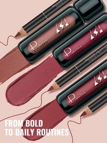 Pudaier 哑光唇线笔和唇彩套装 - 持久防水，丝绒质地，裸色和梅子色可选，适合日常和节日妆容 | 完美搭配，打造无瑕唇妆，不粘腻配方 - 03+08 - 查看 4