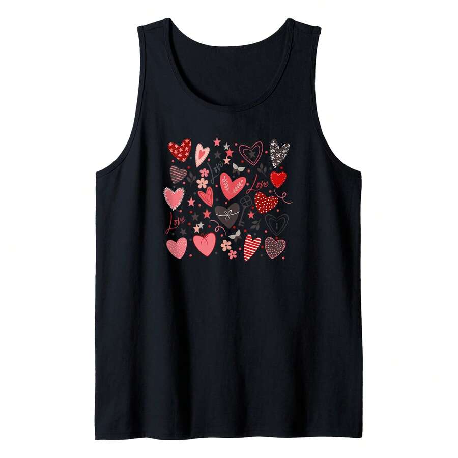 Cute Hearts Variety Valentines Day Tank Top For Valentine's Day! For Tank Top The Must-Have For Summer Fashion - 黑色 - 查看 1