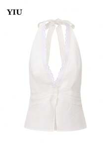 YIU Women's Camisole, Contrast Lace Trim, Regular Length Straps And Hem, New Summer Collection - White - View 4