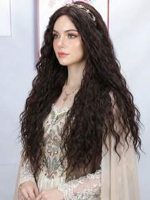 Long, Red, Wavy Wig With A Center Part And Synthetic Fiber Curls, Suitable For Everyday Wear, Cosplay, Parties, And Other Occasions. - Red - View 2