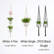 2PCS Handmade Boho Macrame Plant Hangers - 3-Tier Hanging Planter Set With Wood Beads, Adjustable Length For Indoor/Outdoor Use, Lightweight Flower Pot Holders For Balcony, Fence & Patio Decor, Perfect For Succulents, Pothos & Air Plants - Multicolor - View 3