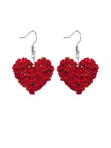 1 Pair Romantic Heart Shape Red Rose Acrylic Earrings For Women Valentine's Day Earrings Bridal Elegant Wedding Earrings Suitable For Parties Daily And Anniversary Fashion Holiday Gifts For Women - Red - View 6