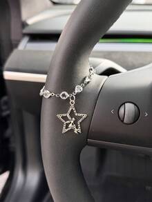 1 pieza Cadena decorativa para volante con estrella, luna y sol plateados, accesorio creativo de interior de coche - A - Ver 8