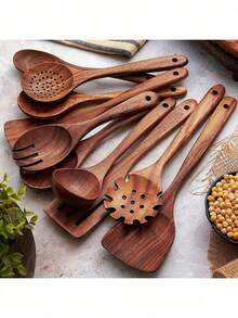 5pcs Wooden Spoons, Sturdy Wooden Kitchen Utensils With A Box, Lightweight And Heat Resistant, Kitchen Supplies Baking Accessories - Cà phê nâu - Xem 8
