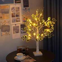 NXUEBDU Lighted Birch Trees With Green Leaves For Indoor Decor, 2ft Light Up Tree Lamp With Timer, Fairy Light Spirit Tree For Christmas, Office, Wedding, Home Decorations, USB_Battery Powered - MàuB - Xem 7