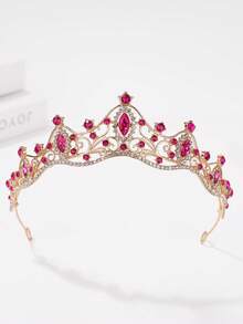 1件装时尚公主皇冠发箍，镶嵌水钻，优雅奢华，是送给女性、准新娘、参加派对、佩戴头饰、皇冠、头饰、服装皇冠、发饰、头花环的理想礼物。 - 4225 玫紅 - 查看 7