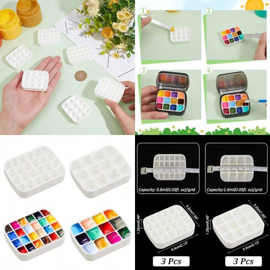 6Pcs Mini Plastic Paint Palettes White Travel Tin 12 Well 24 Well Watercolor Paint Palette Kit Mint Tin Boxes 0.03/0.05fl. Oz For Oil Travel Palette Painting Art Drawing - 紫色 - 查看 1