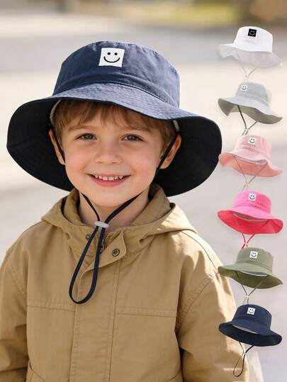 1pc Toddler/Kids Bucket Hat - Adorable Embroidered Sun Protection Hat, Adjustable Chin Strap, Suitable For 3-12 Months/1-3 Years/4-7 Years Old Boys & Girls, Outdoor Spring/Summer