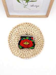 Floral Embroidered Kiss Lock Women's Stylish Kiss Lock Storage Bag For Key Lightweight Fashion For Anniversary For Birthday Gift For Gift White-Collar Workers For Male For Female Hibiscus For Women Wallet Mini Wallet Purse Wallet Coin Wallet - Multicolor - View 5