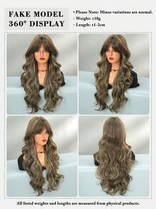 7JHH WIGS Linen Brown Mix Blonde Highlights Wig Long Loose Wavy Wig Middle Part With Curtain Bangs Natural Looking Synthetic Heat Resistant Fiber Hair Wigs For Women Daily Party Rave Use 26 Inch - Linen Brown - View 7