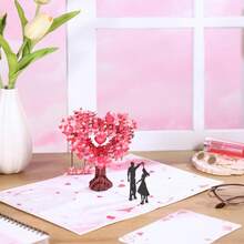 3D立体弹出式周年纪念卡，3D心形树情侣结婚卡，送给妻子、丈夫、伴侣、情侣的理想礼物；适用于婚礼、浪漫生日、周年纪念日、情人节、母亲节，尺寸为6x8英寸。