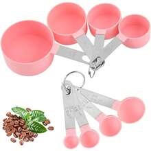 Juego de cucharas medidoras de cocina, Cucharas medidoras de acero inoxidable, Cucharas y tazas medidoras para medir líquidos e ingredientes secos - Rosa - Ver 1