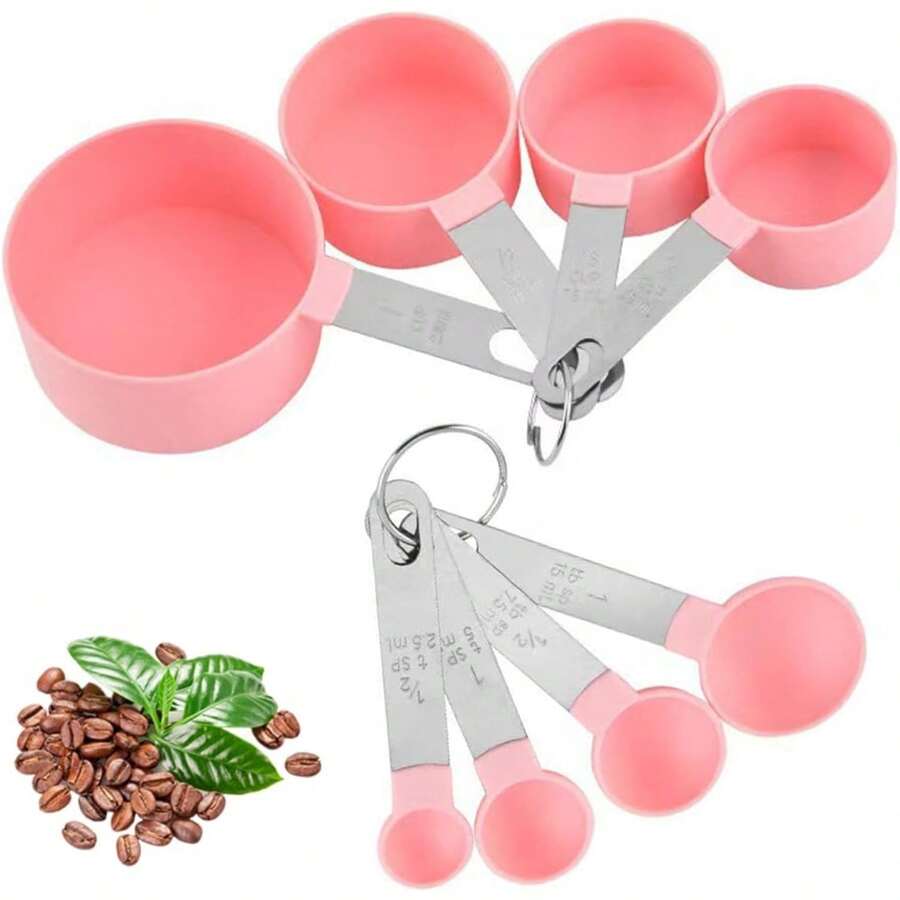 Juego de cucharas medidoras de cocina, Cucharas medidoras de acero inoxidable, Cucharas y tazas medidoras para medir líquidos e ingredientes secos - Rosa - Ver 1