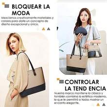 Bolsos de Mujer, Bolso de Mano de PU Cuero, Bolsa de Hombro Elegante, Bolso Grande para Portatil, Bolsa de Hombro Moda, Bolso Tote para Trabajo, Viaje, Fiesta, 3 Piezas Set - Dorado y Negro - Ver 6