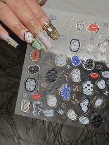 1pc Clock Nail Art Stickers Self Adhesive 5D Embossed Nail Decals DIY Nail Manicure Decals