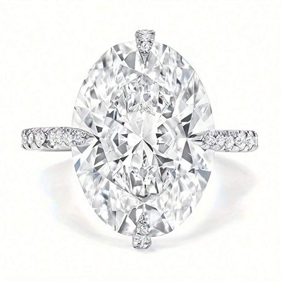 5 CT Oval Moissanite Engagement Rings For Women Handmade Wedding Bridal Ring Set Pave Compass Setting Silvery 18K Gold Plated Electroplated Anniversary Promise Gifts For Her - 美國9號 - 查看 1