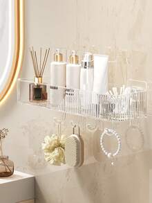 1/2pcs Wall-Mounted Suction Cup Shower Caddy, Large Capacity, No-Drilling Installation, Suitable For Bathroom And Kitchen, Space-Saving Floating Storage Shelf, Easy To Install, For Storing Toiletries, Cosmetics, And Other Items. Bathroom - Multicolor - View 16