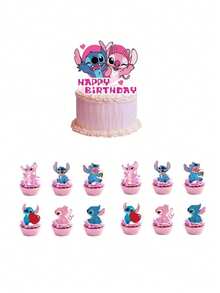 25pcs Pink Cosmic Baby Stickers, Suitable For Photo Ops, Birthday Cake Decor, Party Decorations, Stitch Cake Flags, Includes Decorative Props And Supplies - Multicolor - View 5