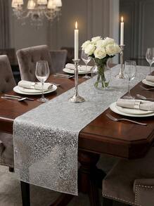 Cirelle 1pc Silver Metallic Shiny Table Runner, Lightweight Polyester Fiber Metallic Shiny Rectangular Decor For Birthday, Wedding, Home Dining Table - Silver - View 3