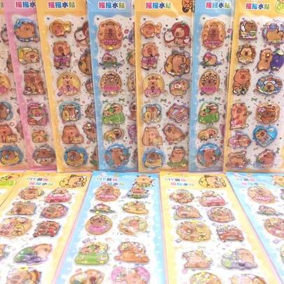 1個 面白おもちゃ 水ステッカー、カピバラ 馬 3Dステレオ シェイクウォーターステッカー、漫画 DIY デコレーションステッカー スパンコール付き、水ネズミ エンボスステッカー、3Dエンボス加工、PVC素材、マルチファンクション ステッカー カップ、スマホケースなどに使えます ドロップステッカー - 日焼けした子猫/ステッカー>キャンディ/子猫/カピバラステッカー