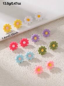 7 Pairs Fashionable Daisy Flower Stud Earrings Set, Versatile For Daily, Date, Party, Vacation Accessories For Women - Multicolor - View 4