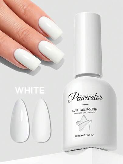 peacecolor 1 pieza Esmalte de uñas en gel blanco de 10ML, color blanco clásico de larga duración para principiantes DIY en casa, regalo de arte de uñas con esmalte de gel para mujeres