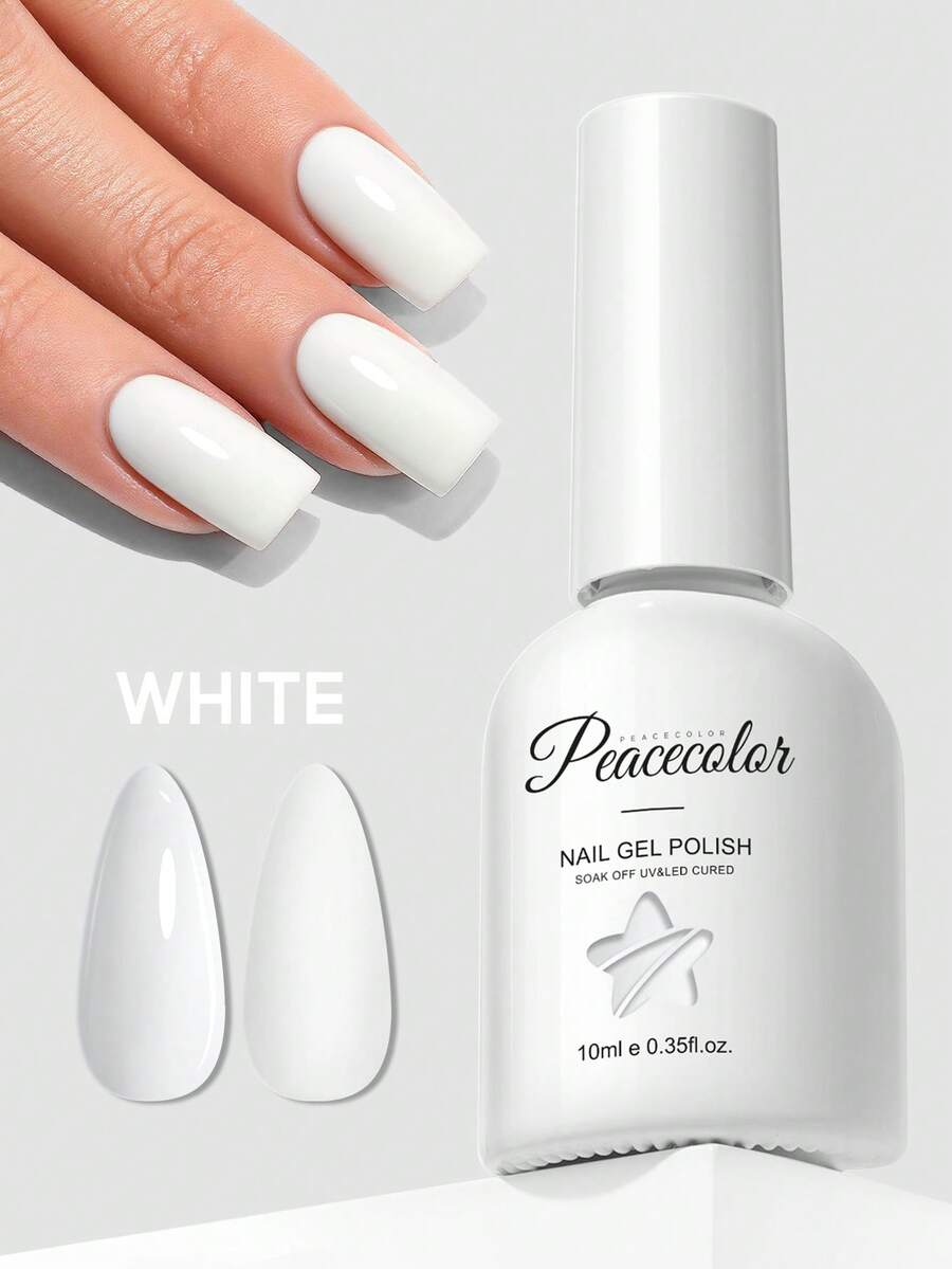 peacecolor 1 Bottle 10ml White Gel Nail Polish, Long-Lasting Classic White Nail Polish, Suitable For Beginners DIY At Home, Gel Nail Polish Manicure Art Gift, For Women