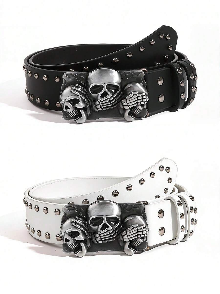 1条复古朋克摇滚风格骷髅头扣男士时尚腰带 - XD-三骷髏頭 - 查看 1