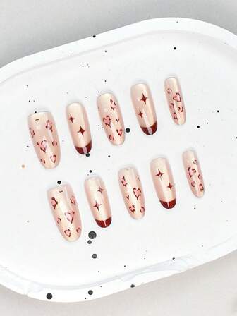 10 st nya 2026 höst/vinter nagelklistermärken med hjärtan och leopardmönster, nagelklistermärken med körsbärsblommor och fyrverkerier