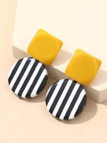 1 par de pendientes de aro grandes de estilo bohemio de resina a la moda, regalo para niñas, joyería - Amarillo, blanco, negro - Ver 2