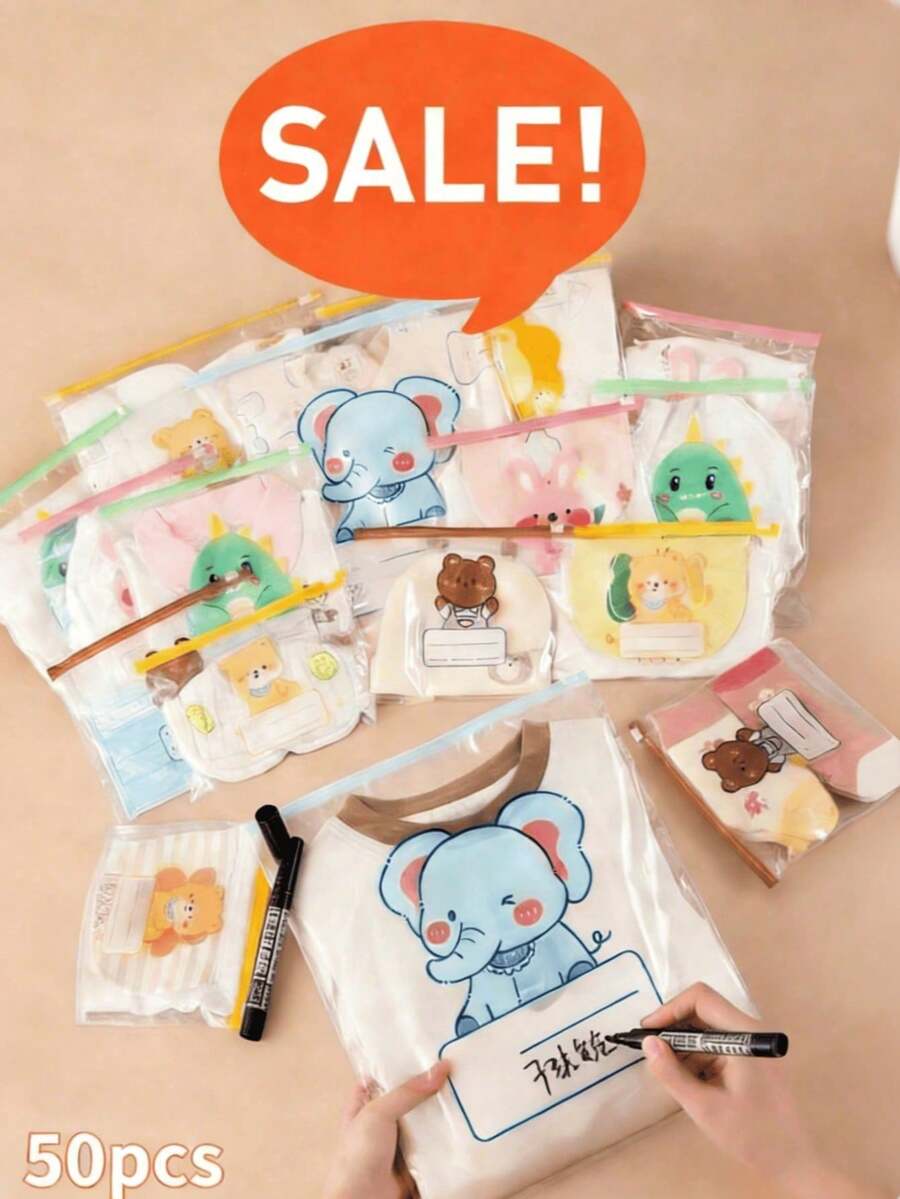 20个装拉链袋母子密封袋幼儿园衣服分类袋衣服等候袋储物袋自封袋爱心情人节 - 多色 - 查看 1