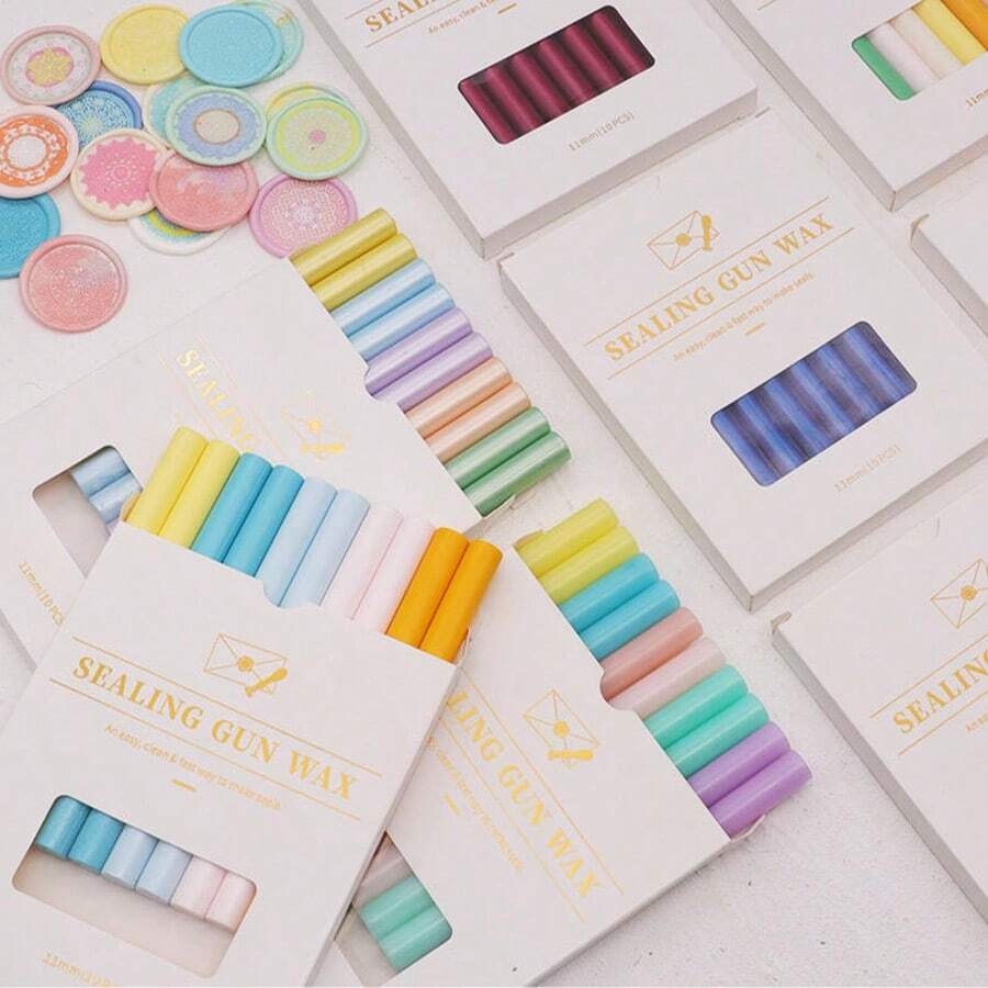 10支/盒封蜡棒，蜡封棒，热熔胶枪蜡棒，适用于婚礼请柬、信件、信封、卡片和工艺品 - 彩色 - 查看 1