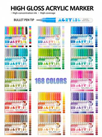  Set di 12/36/60/96/168 colori di vernice acrilica GuangNa, set di 14 colori di pennarelli gel 1.0mm, impilabili, inchiostro fluorescente vibrante, impermeabile, resistente alla luce, alta copertura, grande capacità di inchiostro, adatto per pittura su vetro/roccia/corpo, libri da colorare, set regalo per il ritorno a scuola per ragazzi/ragazze