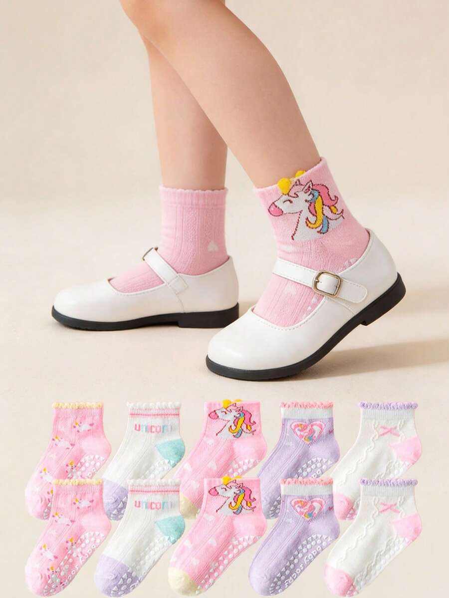 10 đôi tất cotton thoáng khí bằng lưới họa tiết kỳ lân, dài đến bắp chân cho bé gái, thích hợp cho mùa xuân/hè. - Nhiều màu - Xem 1