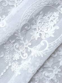 1pc Princess Style Floral Embroidery Tie-Up Sheer Curtain - Elegant Floral Pattern, White Ruffled Trim, Tie-Up Roman Shade Design, All Seasons, French Style Tie Up Sheer Voile Curtain For Living Room Kitchen Bathroom Wedding Party Window Decor - White - View 8