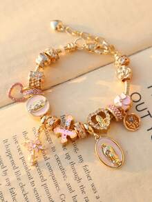 1条耶稣十字架宗教手链，1条樱花心形宗教手链，1条LOVE字母纪念手链，1条十字架天使心形手链，1条漩涡手链 - 金色 - 查看 6