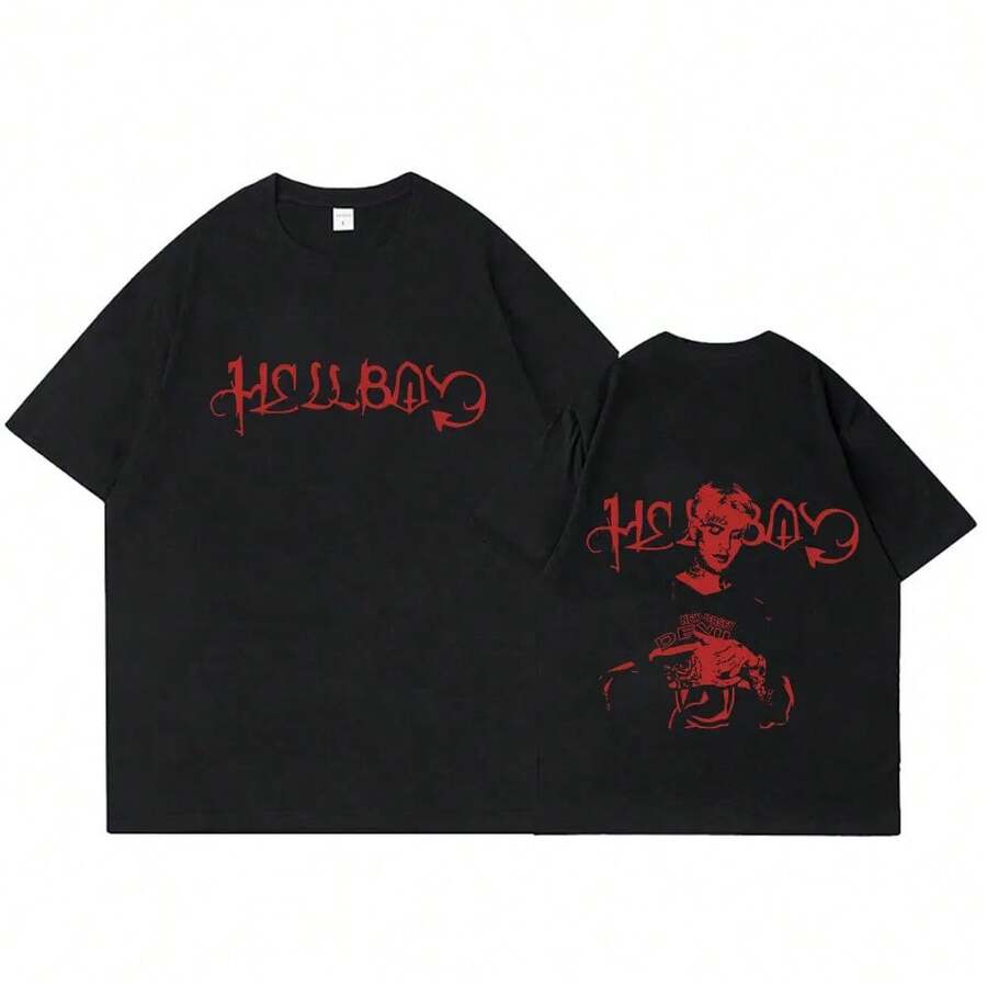 2026Rapper   Hellboy Camiseta Vintage Hip Hop Camiseta Ropa de Hombre y Mujer Algodón Oversized Calle Manga Corta Tops - Negro - Ver 1