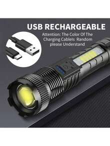 Flashlight High Luminous Rechargeable 2-Piece Set, Luminous Super Bright LED Flashlight, 6 Lighting Modes, Powerful Handheld Flash, Suitable For Camping Families In Emergency Situations - Black - View 4