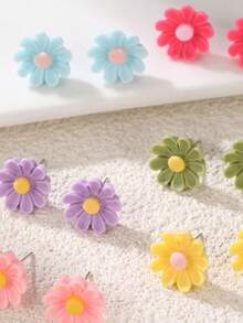 7 Pairs Fashionable Daisy Flower Stud Earrings Set, Versatile For Daily, Date, Party, Vacation Accessories For Women - Multicolor - View 3
