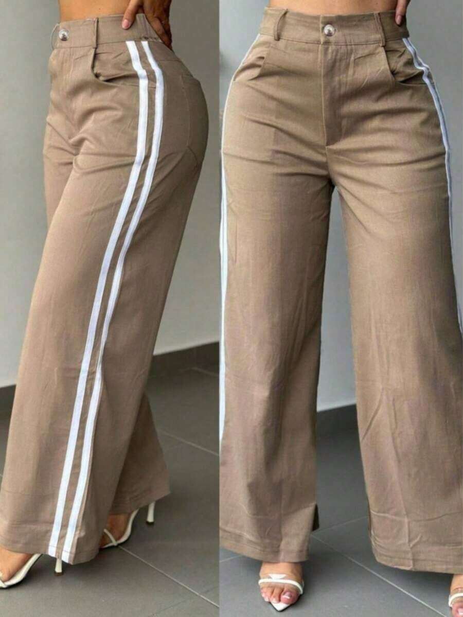 [Elegant & Sexy Pants] Women's Elegant & Sexy Straight-Leg Pants |   Non-Stretch Trousers, Suitable For Office, Party, Daily Wear - Machine Washable, Breathable Fabric, Simple Design, Casual Homewear, Fashion Enthusiast's Choice - Stylishworldwide.Com - 灰色 - 查看 1