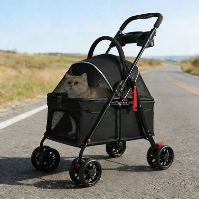 Haustierwagen, abnehmbarer Haustiertransportkorb, für kleine/mittelgroße Hunde und Katzen, Reisen, rosa/schwarz/grau/blau