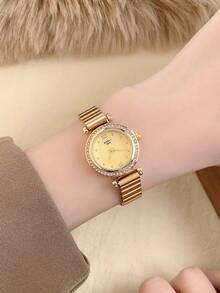 1pc Gold Round Women's Quartz Watch Minimalist Retro Style Fashion Art Design Commuting Watch Daily Matching Holiday Ideal Choice - Gold - View 4