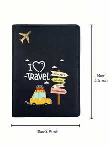 PU皮革护照夹，卡通旅行插画设计，简约敞口旅行证件收纳包，女士护照钱包，带身份证和卡槽，可收纳护照、现金和卡片，轻巧甜美风格，适合旅行和日常使用，送给女性的实用礼物，度假必备 - 彩色 - 查看 9