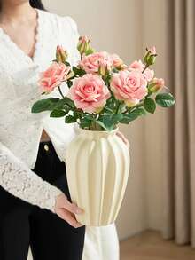 1pc Handmade Nordic-Style Ceramic Vase Embodies Modern Nordic And Bohemian Aesthetics, Showcasing Minimalist Beauty And Bringing A Luxurious Atmosphere To Home Decor. It's An Excellent Decorative Piece, Perfect For Placement In Living Rooms, Bedrooms, Bathrooms, And Other Spaces. It Can Also Be Used To Grow Hydroponic Plants Or Display Dried/Fresh Flowers, Making It An Ideal Gift For Festivals, Weddings, And Other Celebrations. - Multicolor - View 8