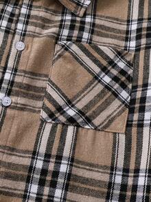 Áo sơ mi kẻ caro kiểu retro cho bé trai, áo cardigan dài tay thời trang thường ngày, thích hợp cho mùa xuân, phù hợp với bé trai tuổi thiếu niên. - Màu Khaki - Xem 6