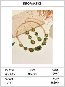 1 Set Of 2pcs Fashionable Classic Bohemian Style Geometric Multi-Color Enamel Inlaid Brown Faux Gemstone Necklace And Earrings Jewelry Set, Suitable For Women's Daily Commute, Social Gatherings, Vacation, Party, Versatile Accessory - Set - View 14