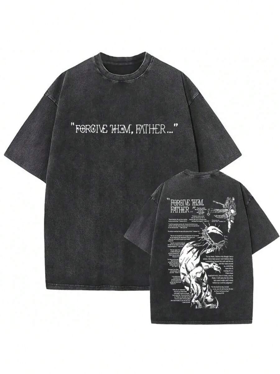 Christian Religious Jesus Forgive Them Father Vintage Washed T-Shirt Men Women Gothic Rock Oversized T Shirts Tops Streetwear Tingge Special 2026 - 黑色 - 查看 1