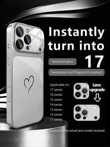 1pc New Minimalist Black Line Heart Pattern Luxury Large Window Tempered Glass With Lens Protection Phone Case Compatible With Iphone 17/17Pro/17ProMax/17Air/16/16Pro/16ProMax/16Plus/15/15Plus/15Pro/15ProMax/14/14Plus/14Pro/14ProMax/13/13Pro/13ProMax/12/12Pro/12ProMax/11/11ProMax, Matte Anti-Fall, Metal Paint Full Coverage High-End Protective Cover - Multicolor - View 1